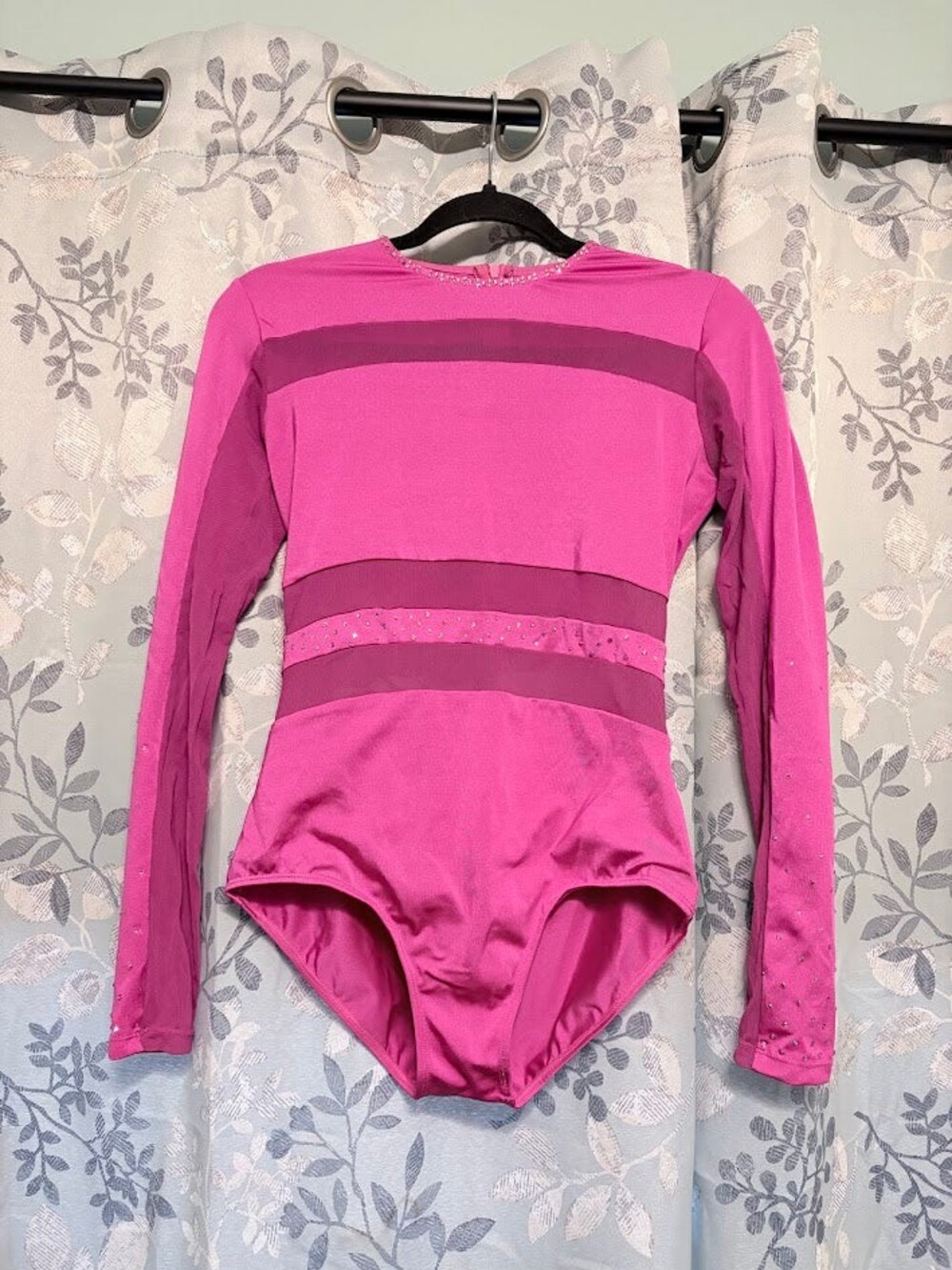 Dance Costume - Adult Large - Pink Bodysuit with Mesh and Stoning